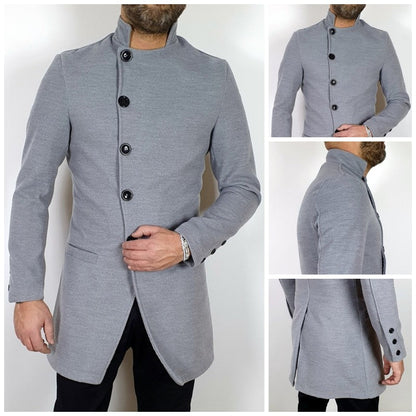Cappotto Coreana Bottoni Trasversali Camel Nero Grigio