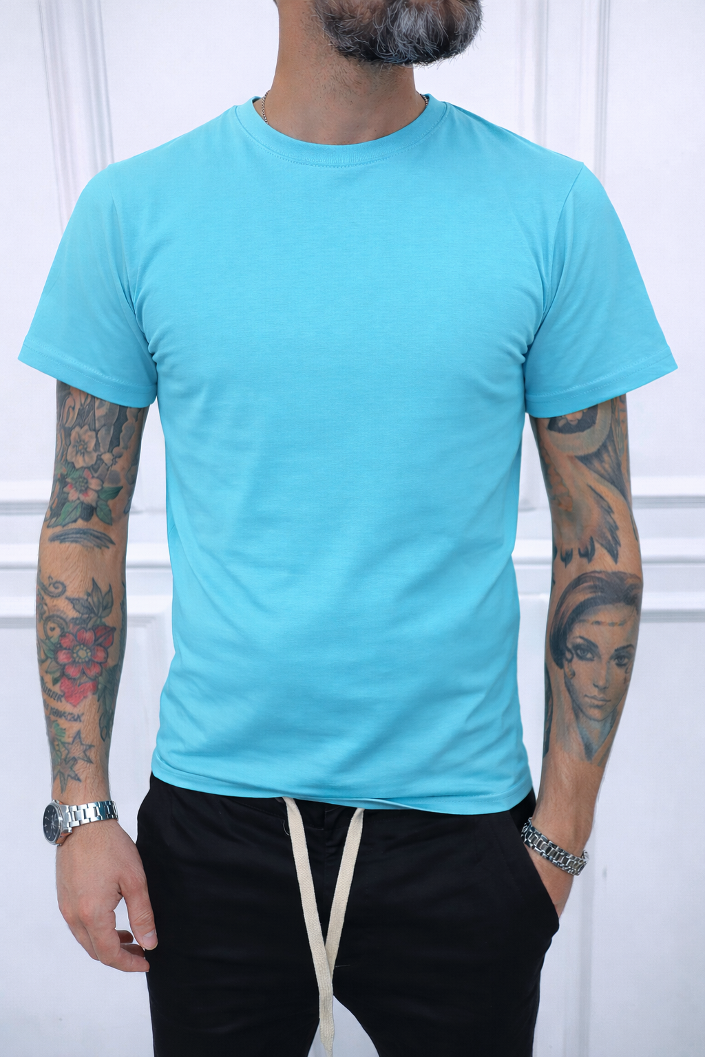 T-SHIRT GIROCOLLO COLORATE BASIC COTONE  ELASTICO SOTTO GIACCA S,M,L,XL,XXL