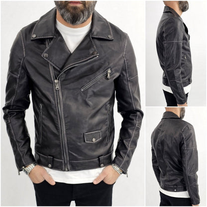 Giubbino Uomo Foderato Eco pelle Chiodo Nero Primaverile giacca S,M,L,XL,XXL
