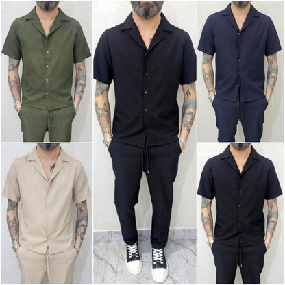 Completo uomo Camicia e pantalone tessuto elastico 4 colori s,m,l,xl,xxl
