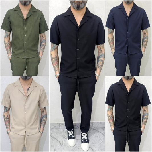 Completo uomo Camicia e pantalone tessuto elastico 4 colori s,m,l,xl,xxl
