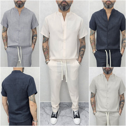 Completo uomo Camicia coreana+Pantalone 4 colori s,m,l,xl,xxl