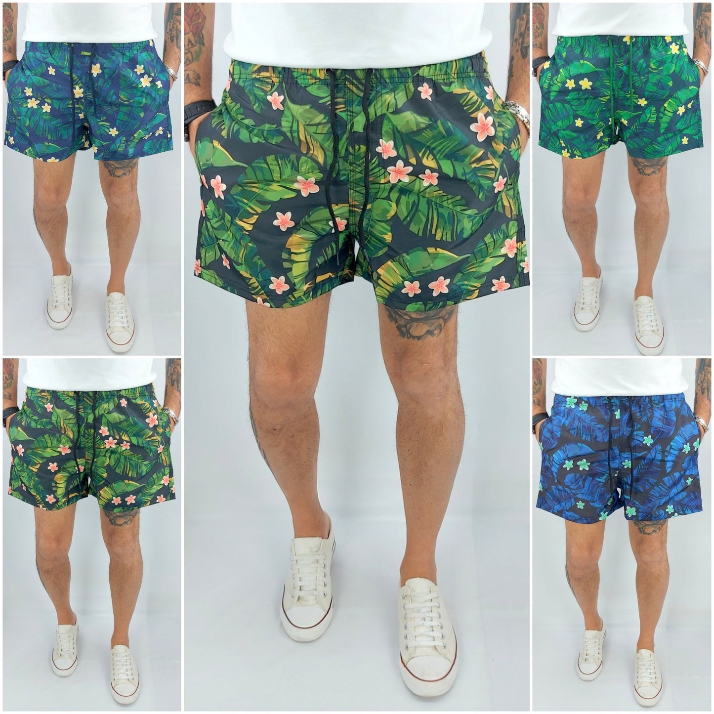 Costume Da Bagno Uomo Mare Floreale Fiori Tasche Bermuda Boxer Pantaloncino Slip