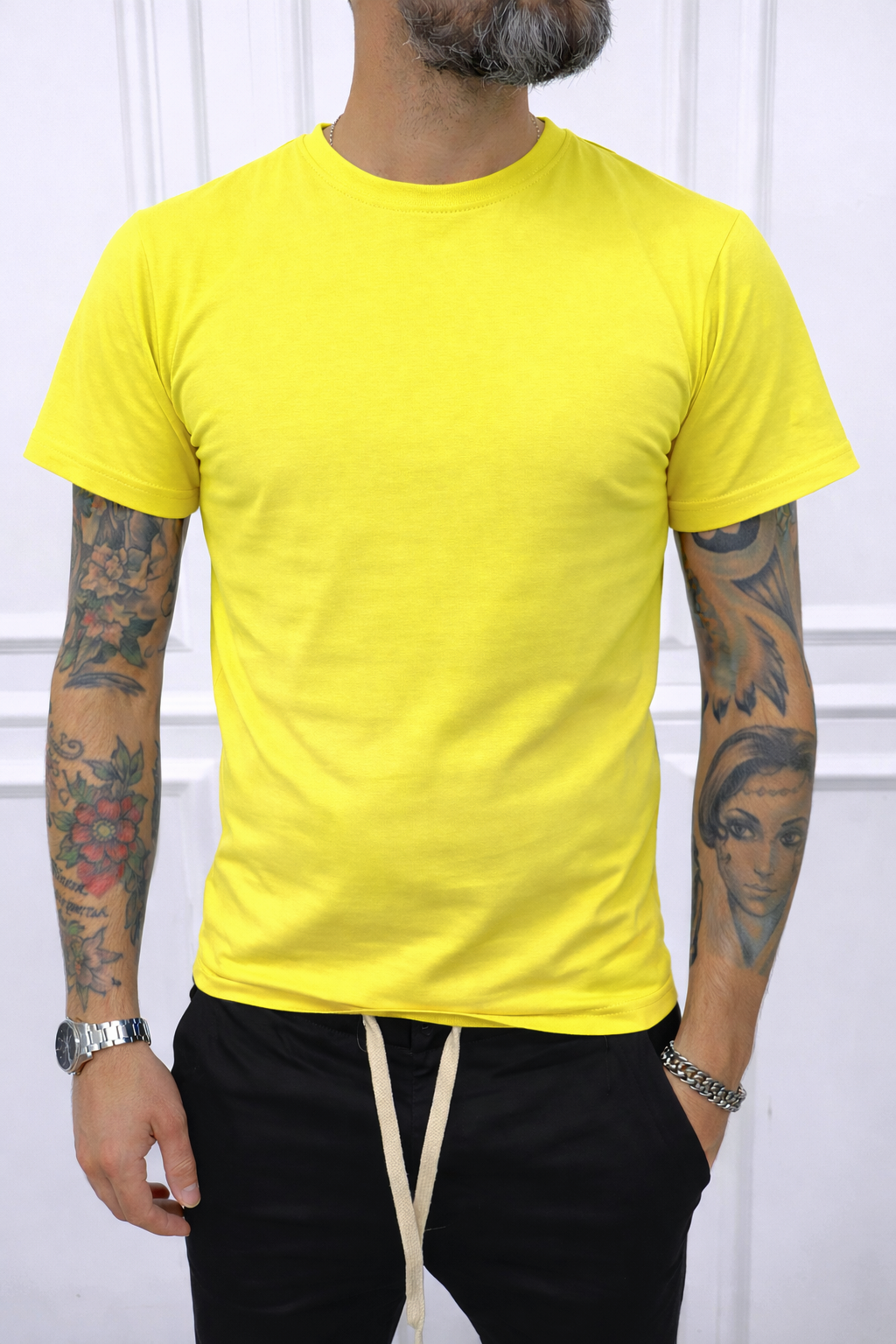 T-SHIRT GIROCOLLO COLORATE BASIC COTONE  ELASTICO SOTTO GIACCA S,M,L,XL,XXL