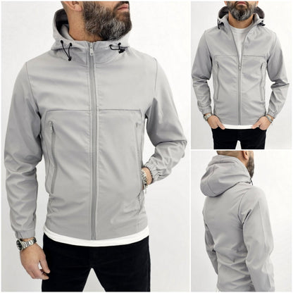 Giubbino uomo primaverile Cappuccio tech nero/grigio/verde