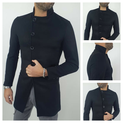 Cappotto Coreana Bottoni Trasversali Camel Nero Grigio