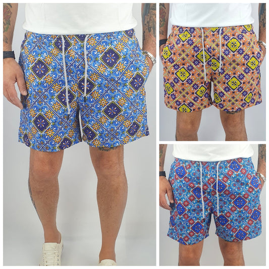 Costume Da Bagno Uomo Da Mare Sicilia Bermuda Fiori Pantaloncino Corto Boxer