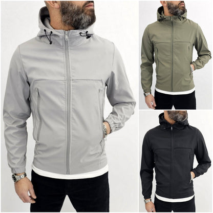 Giubbino uomo primaverile Cappuccio tech nero/grigio/verde