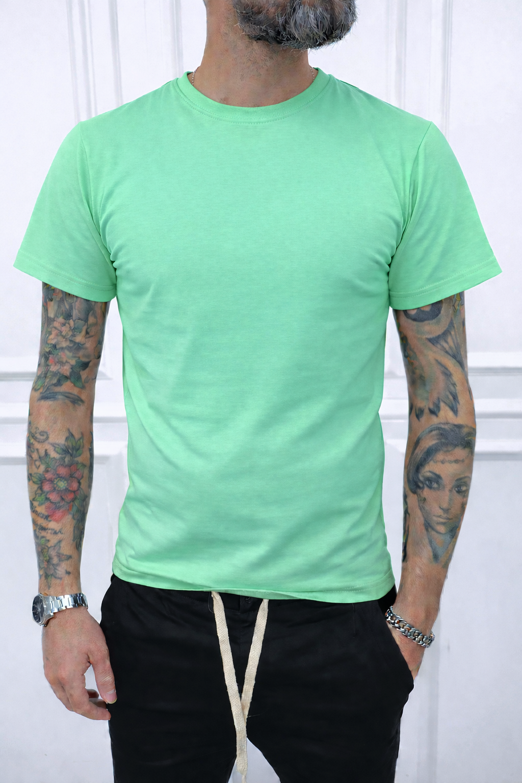 T-SHIRT GIROCOLLO COLORATE BASIC COTONE  ELASTICO SOTTO GIACCA S,M,L,XL,XXL