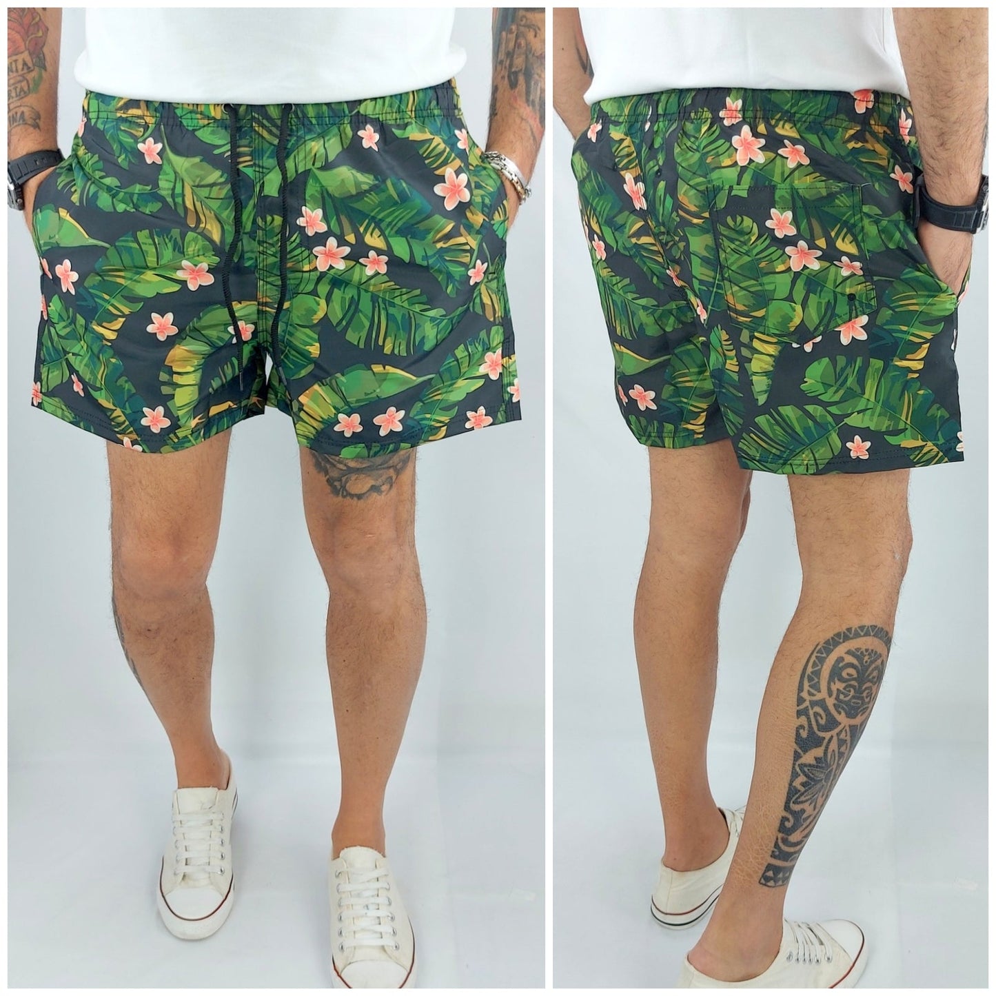 Costume Da Bagno Uomo Mare Floreale Fiori Tasche Bermuda Boxer Pantaloncino Slip