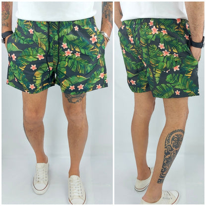 Costume Da Bagno Uomo Mare Floreale Fiori Tasche Bermuda Boxer Pantaloncino Slip