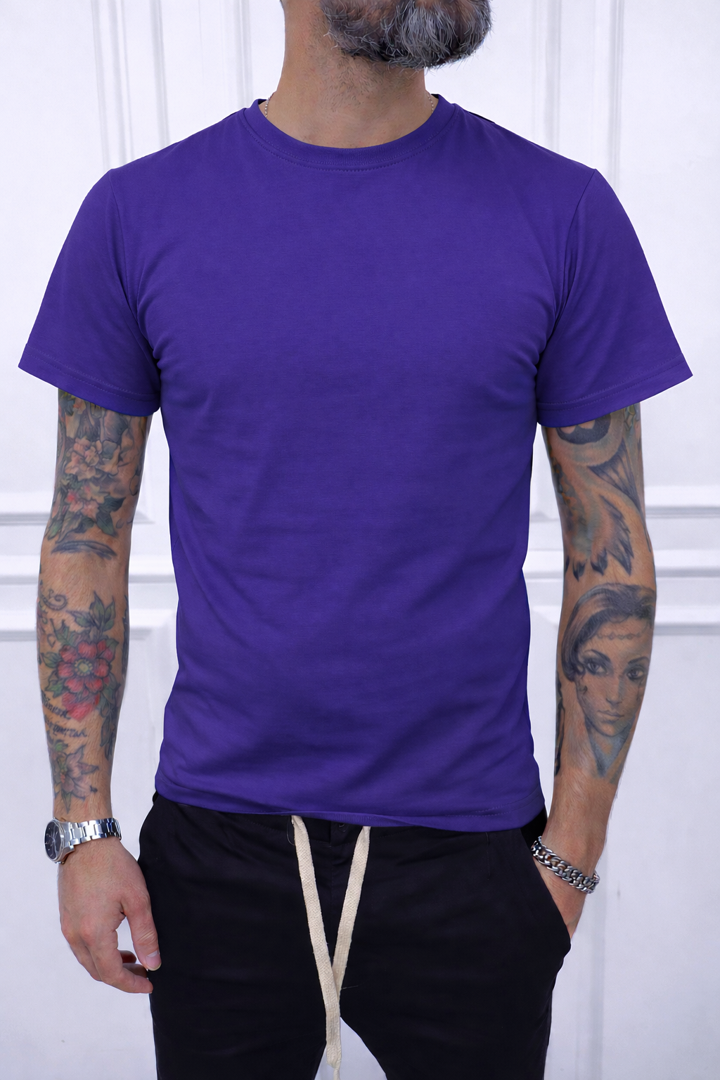 T-SHIRT GIROCOLLO COLORATE BASIC COTONE  ELASTICO SOTTO GIACCA S,M,L,XL,XXL